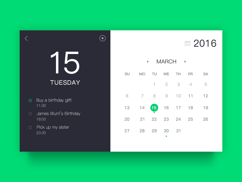 web page calendar widget