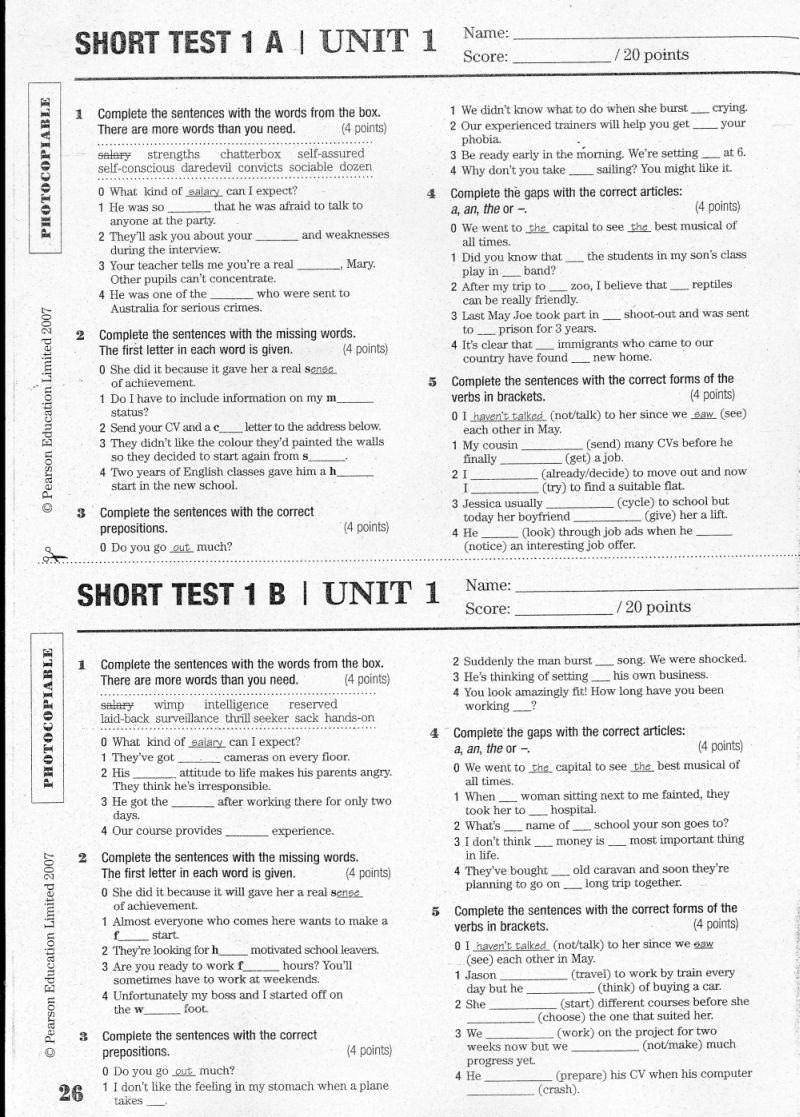 upper intermediate grammar test